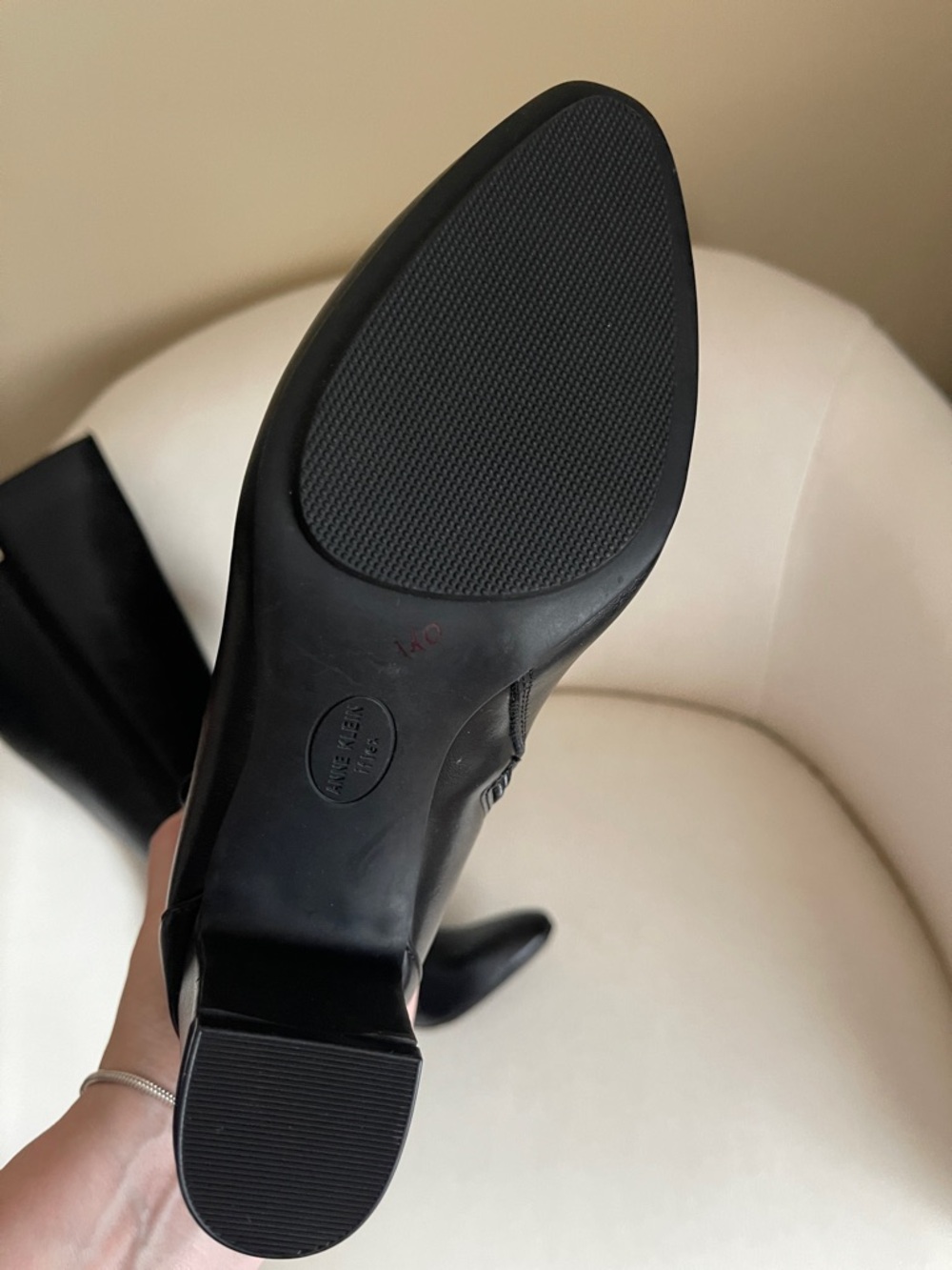 Anne Klein Black Mid-Calf Block Heel Boots with Ankle Strap - Picture 9 of 15